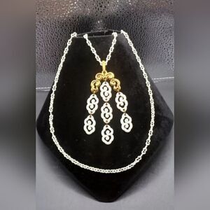 Trifari White Gold Double Strand Pendant Necklace